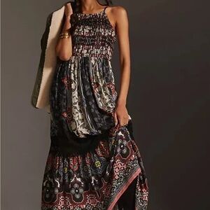 Elegant Black and Red Patterned Maxi Dress